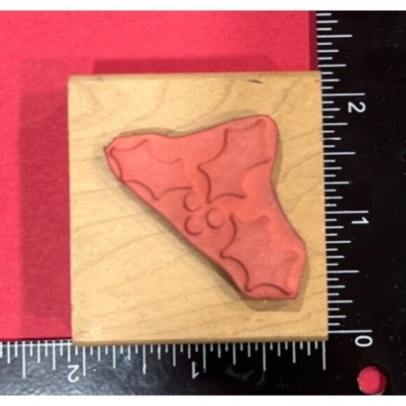 Wood Mounted Rubber Stamp With Holly Leaves & Berries by Connors Collectibles - Picture 2 of 3